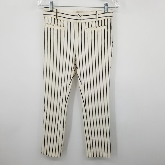Anthropologie The Essential Slim Leg Cropped Striped Nautical Pants Size 0 - Picture 1 of 12